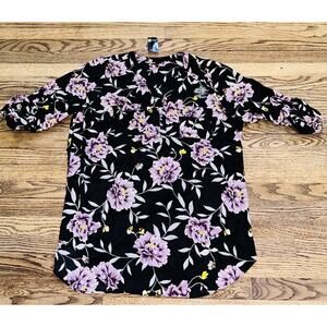 TORRID Blouse Women Black Purple Floral Roll Up Sleeve Harper Size 2xl Tunic NEW